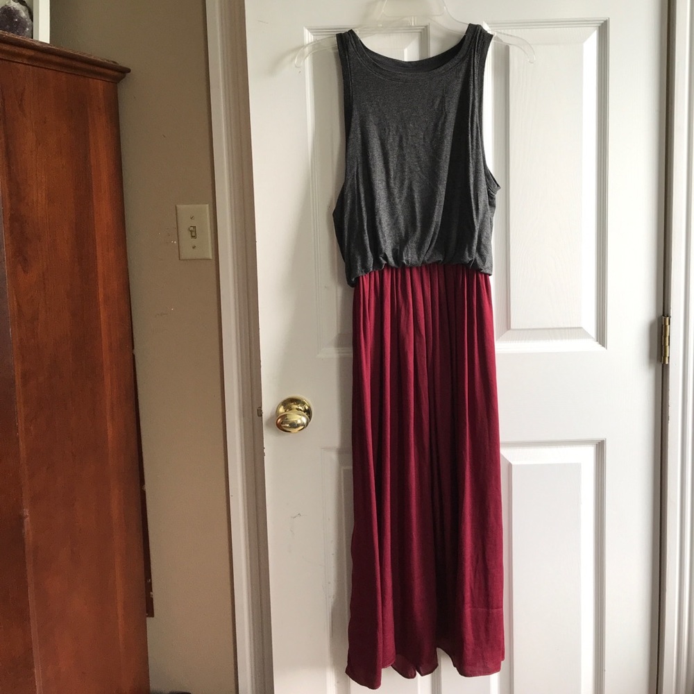 LOFT Duet Charcoal and Wine Midi Dress